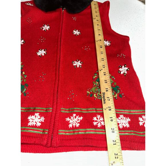 Women’s Christmas Vest sleeveless Fuzzy Collar Snowflakes Christmas Tree S Red - Picture 8 of 9